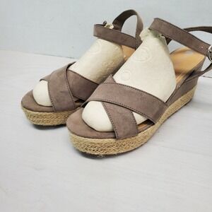Big Buddha Taupe Espadrille Wedge Sandals Size 9 Platform Ankle Strap Boho Lagin